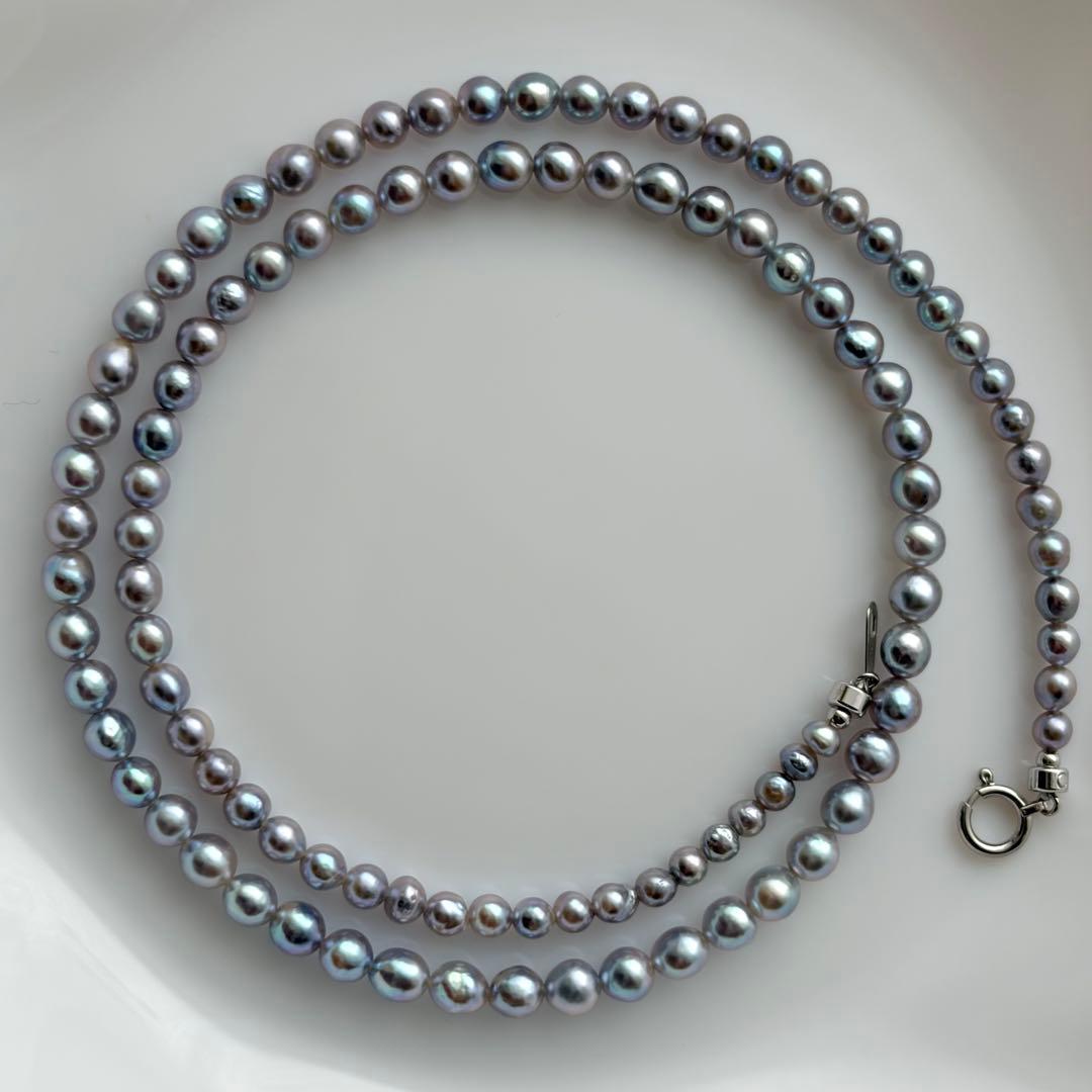 Aqua Pearl Baby Necklace Pt850 featuring natural blue Akoya pearls sized 3 to 4.3 mm on a 42.5 cm chain