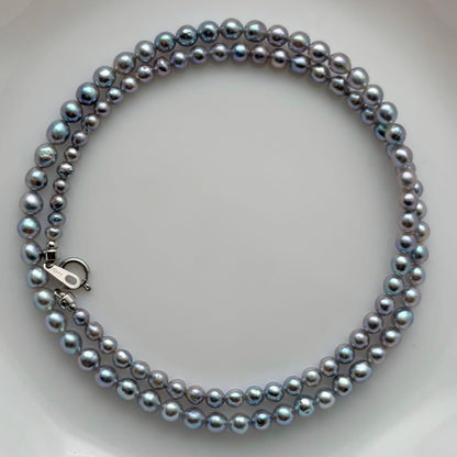 Aqua Pearl Baby Necklace Pt850 featuring natural blue Akoya pearls sized 3 to 4.3 mm on a 42.5 cm chain