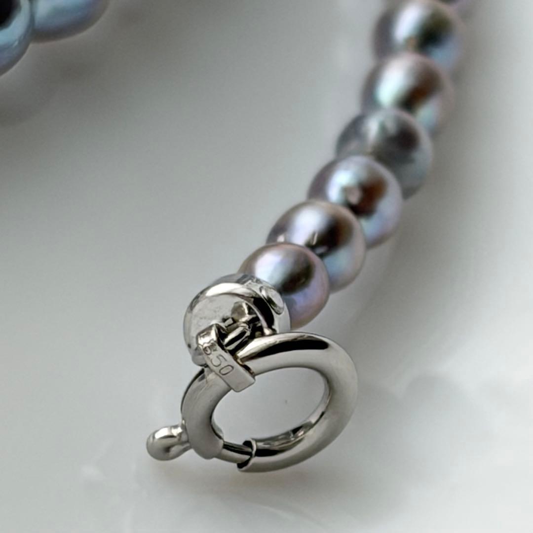Aqua Pearl Baby Necklace Pt850 featuring natural blue Akoya pearls sized 3 to 4.3 mm on a 42.5 cm chain