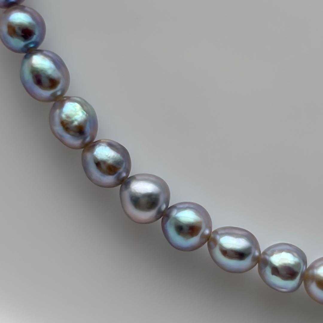 Aqua Pearl Baby Necklace Pt850 featuring natural blue Akoya pearls sized 3 to 4.3 mm on a 42.5 cm chain