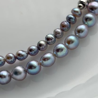 Aqua Pearl Baby Necklace Pt850 featuring natural blue Akoya pearls sized 3 to 4.3 mm on a 42.5 cm chain