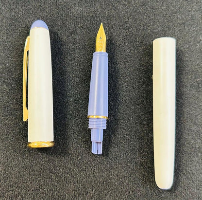 Pilot Fountain Pen Fineline in off-white with gold trim and purple accents on cap and barrel
