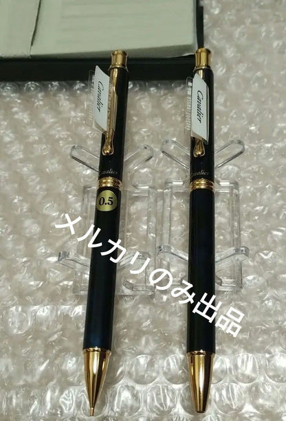 Pilot Cavalier ballpoint pen and mechanical pencil set with black and green marble pattern and included case