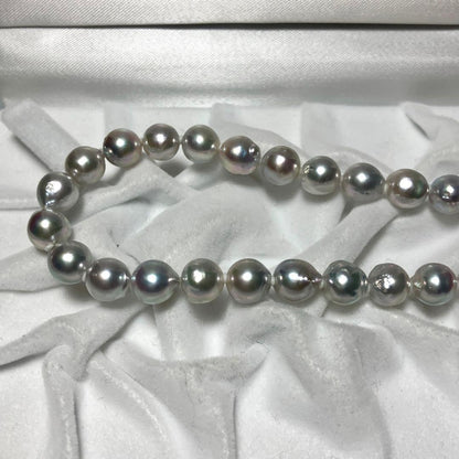 Silver white Tahki Akoya pearl necklace with 7.5-8.0mm pearls and 45cm silver chain