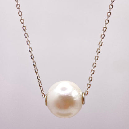 Aqua Rose Akoya genuine 7.5mm pearl necklace with Pt850 platinum small bean chain measuring 45cm