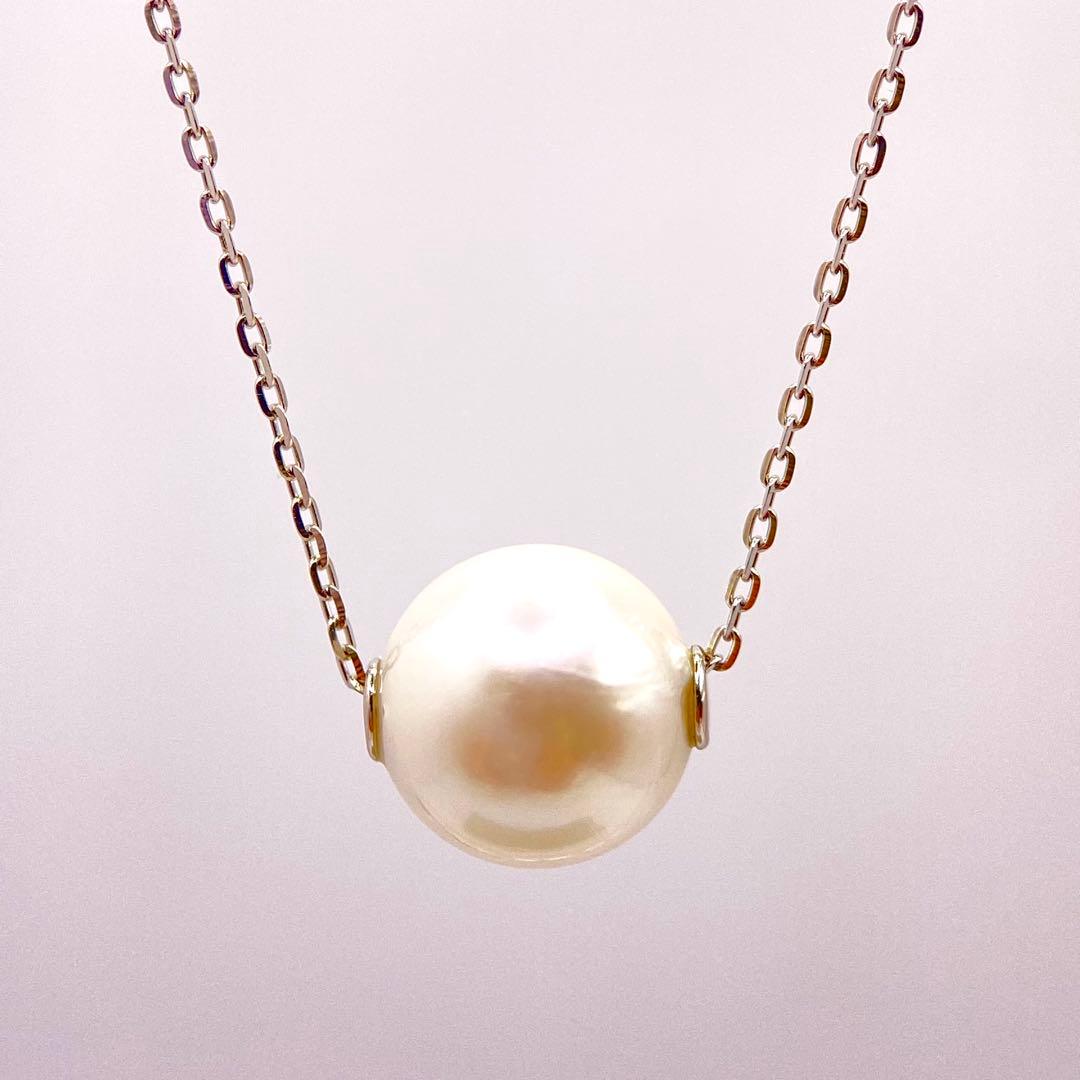 Aqua Rose Akoya genuine 7.5mm pearl necklace with Pt850 platinum small bean chain measuring 45cm