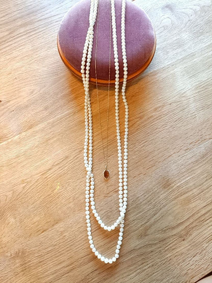 Agete freshwater pearl long necklace measuring 2 meters with lustrous white pearls