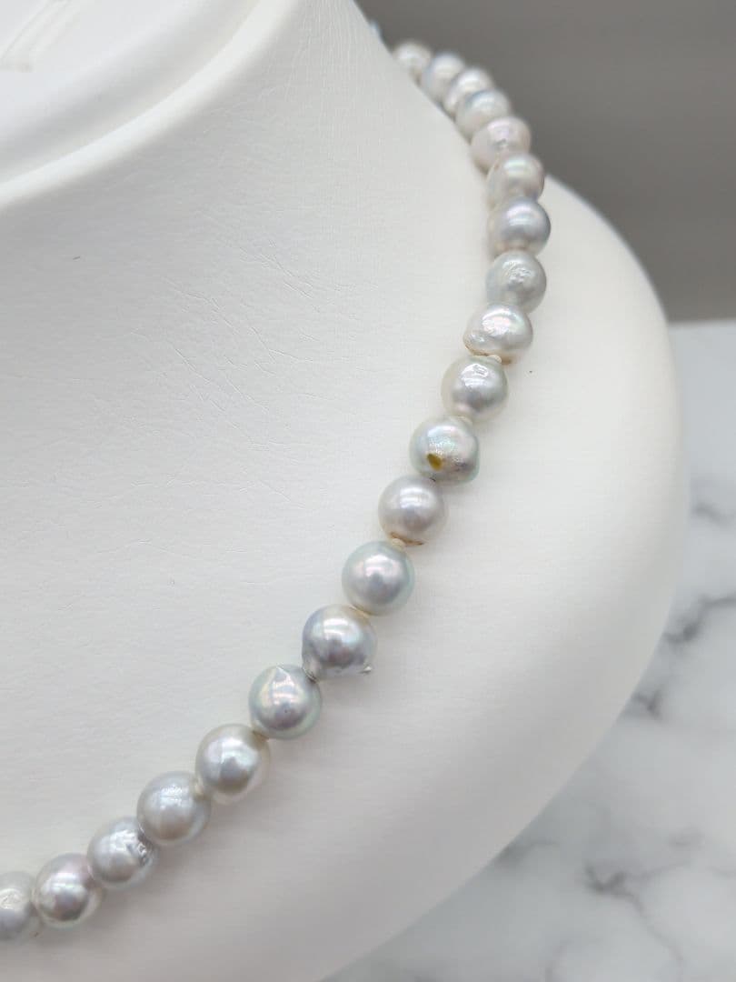 Akoya genuine pearl black baroque necklace 8-8.5mm silver gray tone with silver clasp on white background