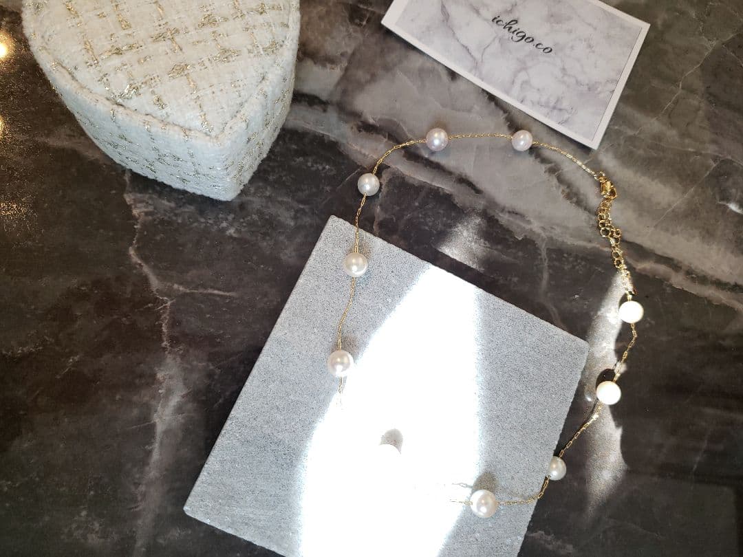 Round Akoya pearl necklace with high luster pearls on 14K gold filled K18S925 chain
