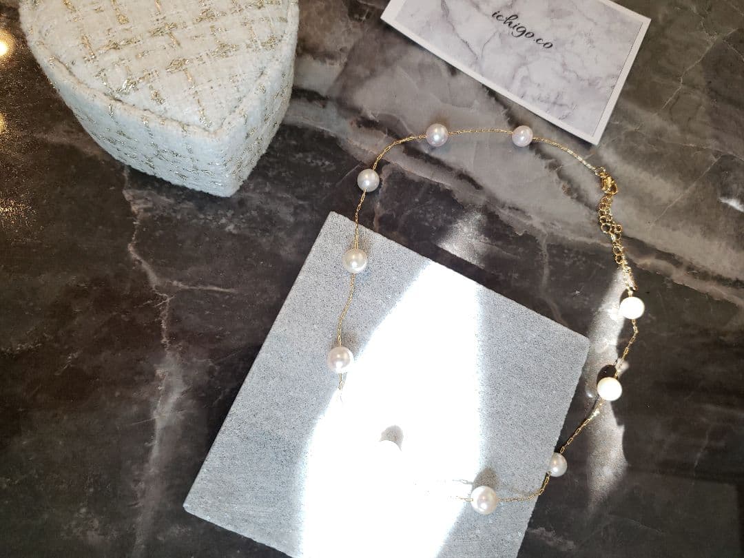 Round Akoya pearl necklace with high luster pearls on 14K gold filled K18S925 chain