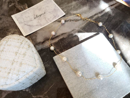 Round Akoya pearl necklace with high luster pearls on 14K gold filled K18S925 chain