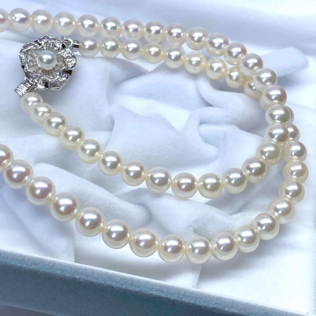 Akoya Pearl Necklace with round pink white pearls 5.5-6.5mm length 43cm silver flower design
