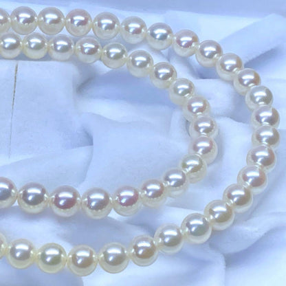 Akoya Pearl Necklace with round pink white pearls 5.5-6.5mm length 43cm silver flower design