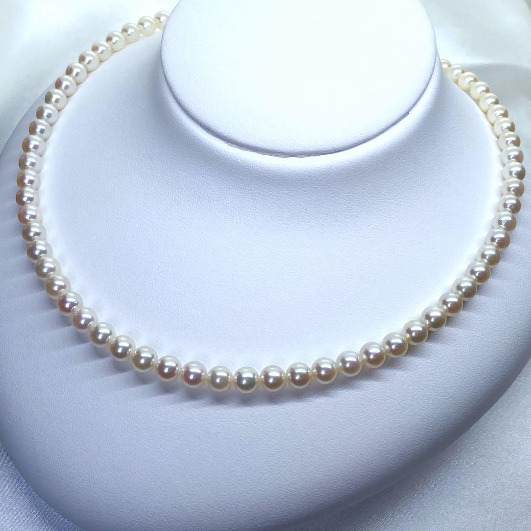 Akoya Pearl Necklace with round pink white pearls 5.5-6.5mm length 43cm silver flower design