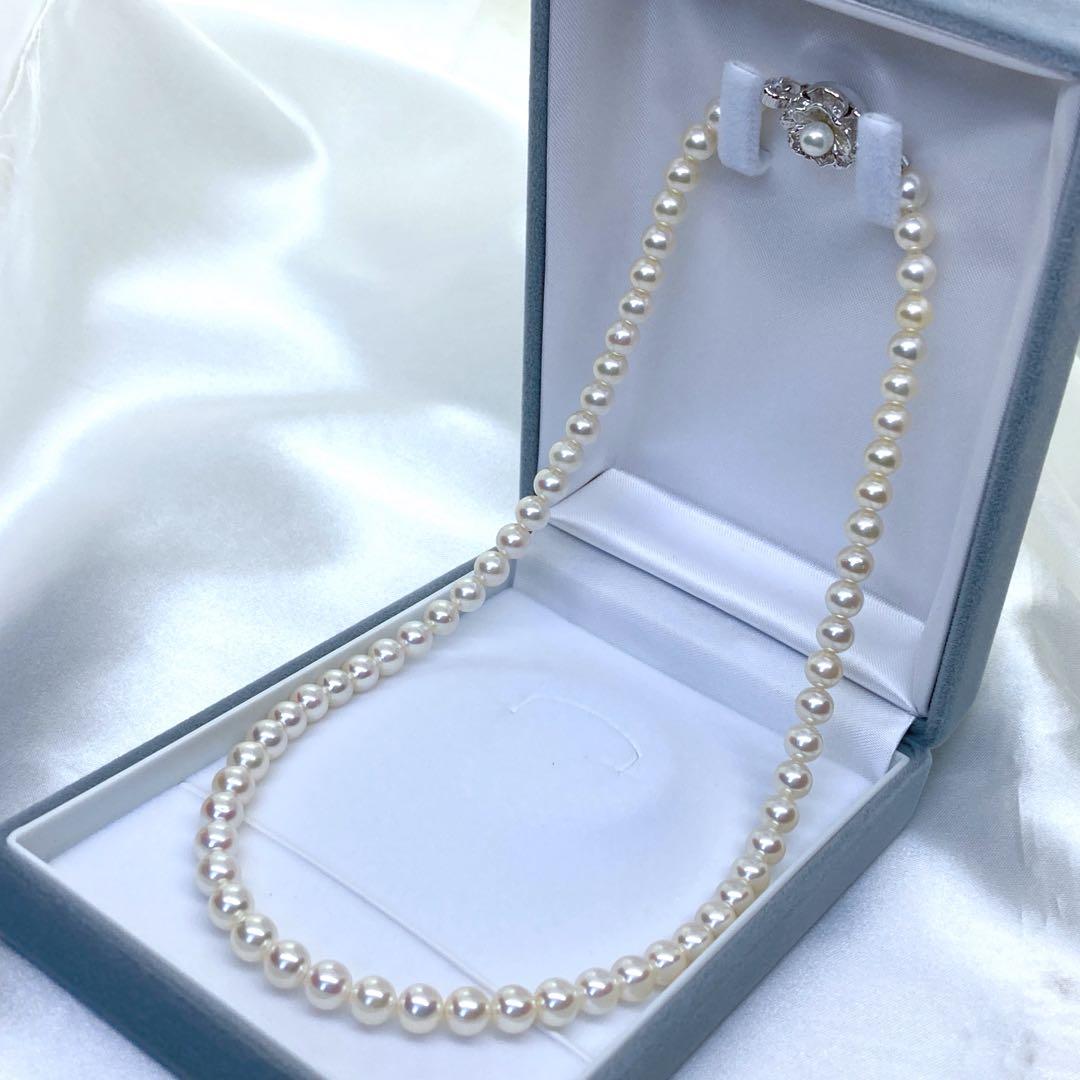 Akoya Pearl Necklace with round pink white pearls 5.5-6.5mm length 43cm silver flower design