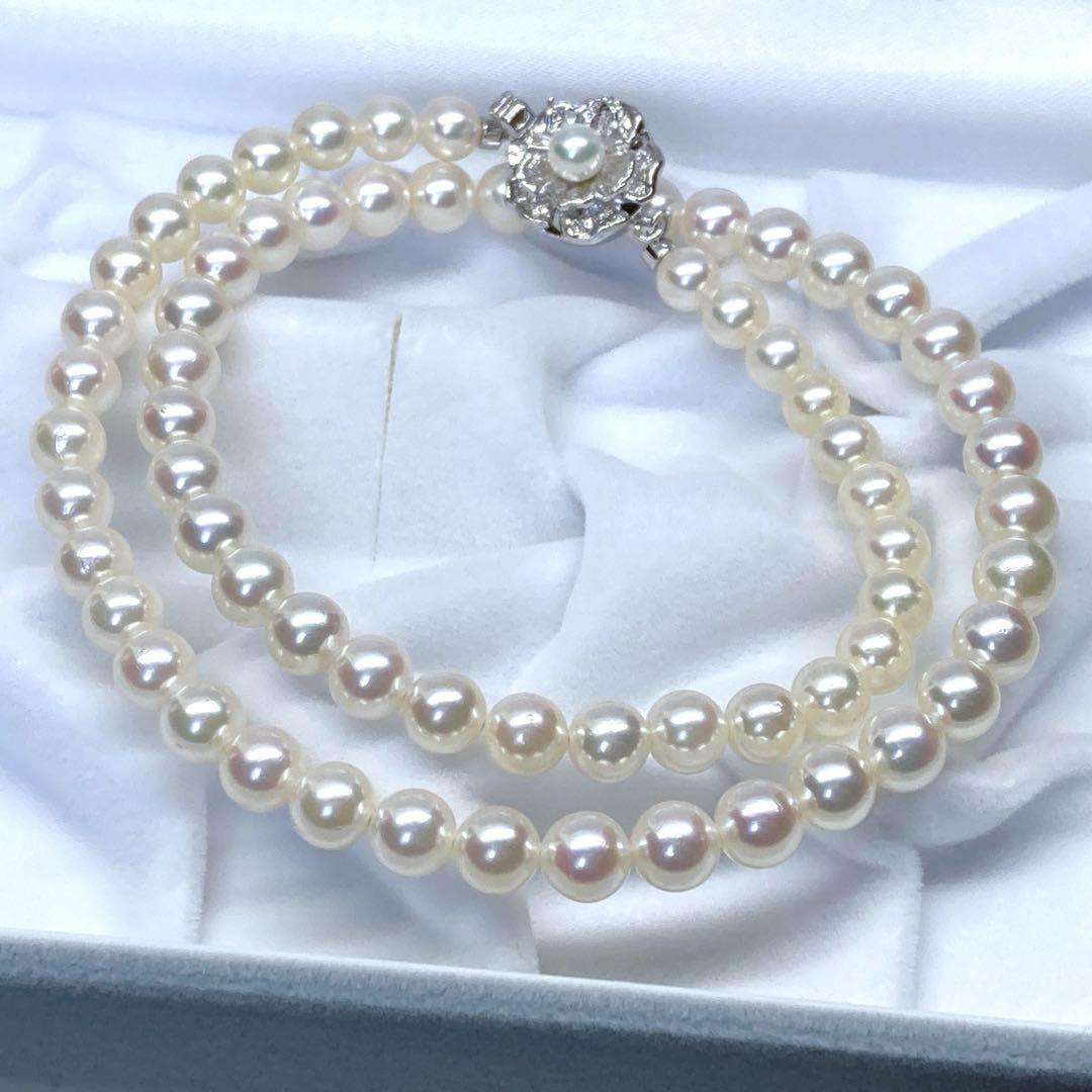 Akoya Pearl Necklace with round pink white pearls 5.5-6.5mm length 43cm silver flower design