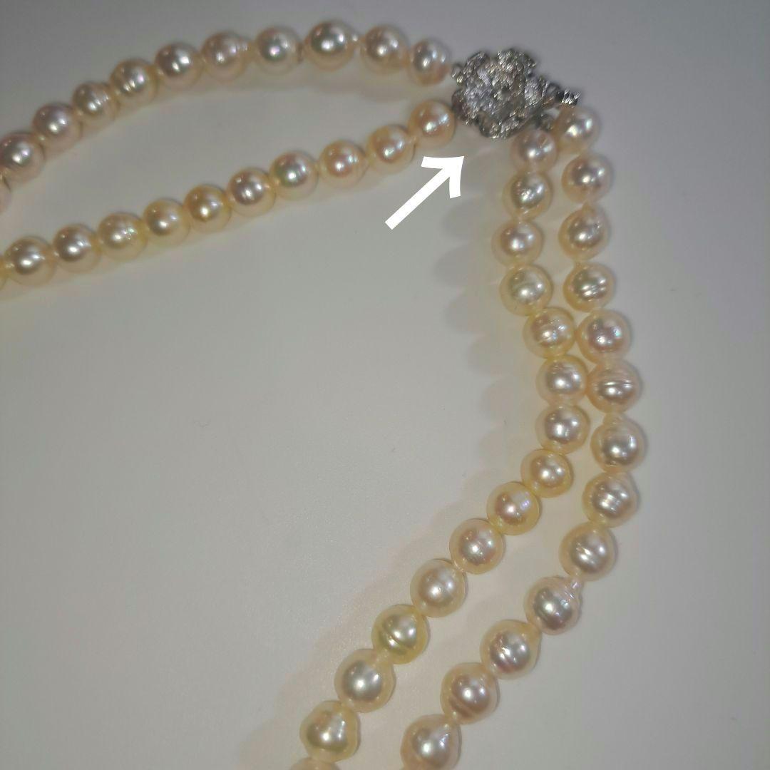 Double strand Akoya pearl necklace with 6mm white pearls and decorative clasp