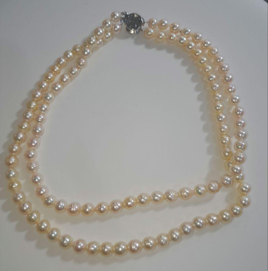 Double strand Akoya pearl necklace with 6mm white pearls and decorative clasp