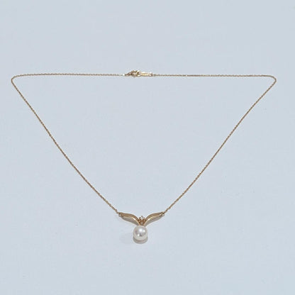 Mikimoto pearl diamond necklace with 7.0mm pearl on 18K yellow gold 40cm chain