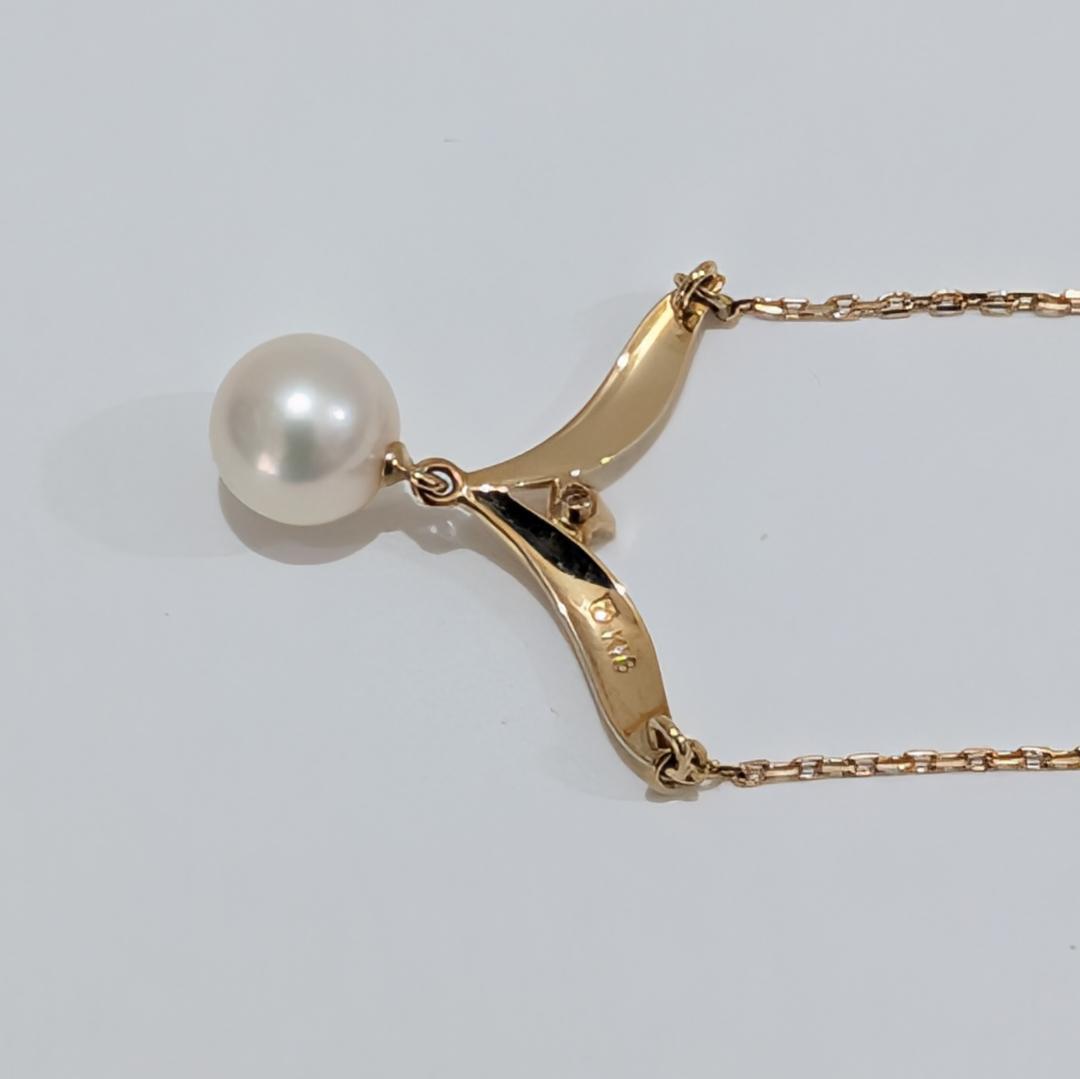 Mikimoto pearl diamond necklace with 7.0mm pearl on 18K yellow gold 40cm chain