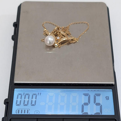 Mikimoto pearl diamond necklace with 7.0mm pearl on 18K yellow gold 40cm chain