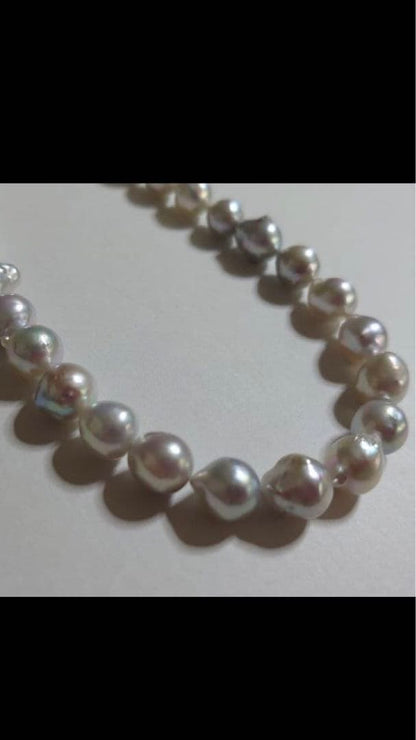Akoya Baroque natural gray pearl necklace with 7.5-8.5 mm pearls, 40cm length