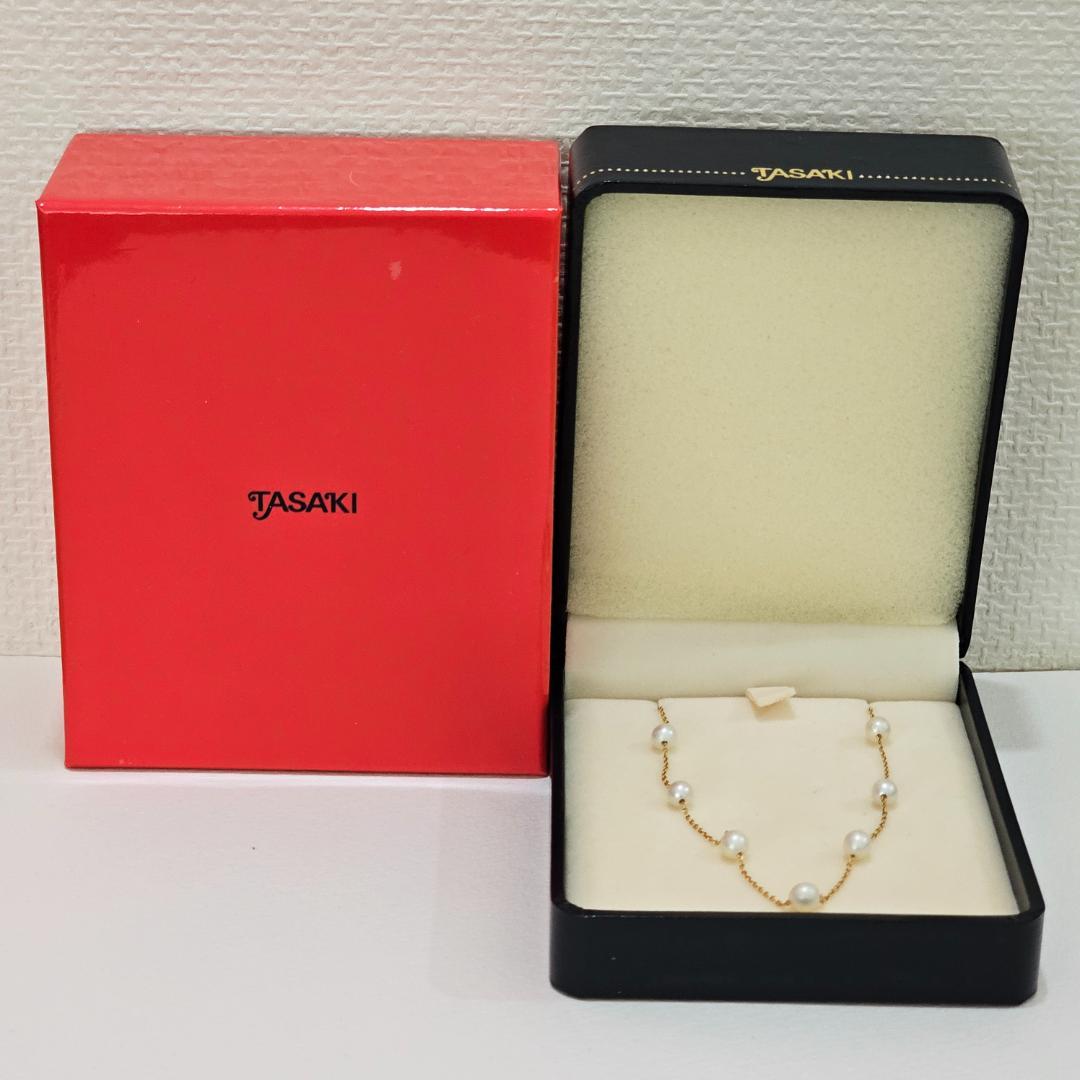 Tasaki pearl necklace with 6.2mm pearl on 40cm 18K yellow gold chain, vintage 2000s, shown with box case
