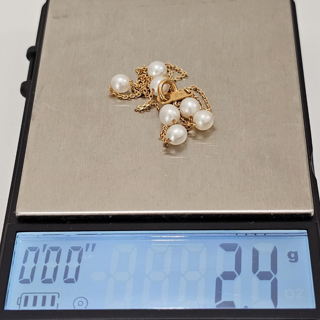 Tasaki pearl necklace with 6.2mm pearl on 40cm 18K yellow gold chain, vintage 2000s, shown with box case
