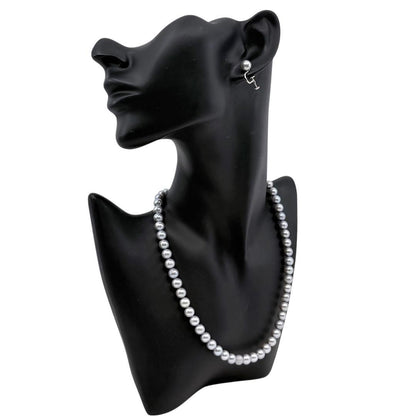 Takashi Akoya pearl necklace and matching earrings with silver clasp featuring 7.5-7 mm pearls