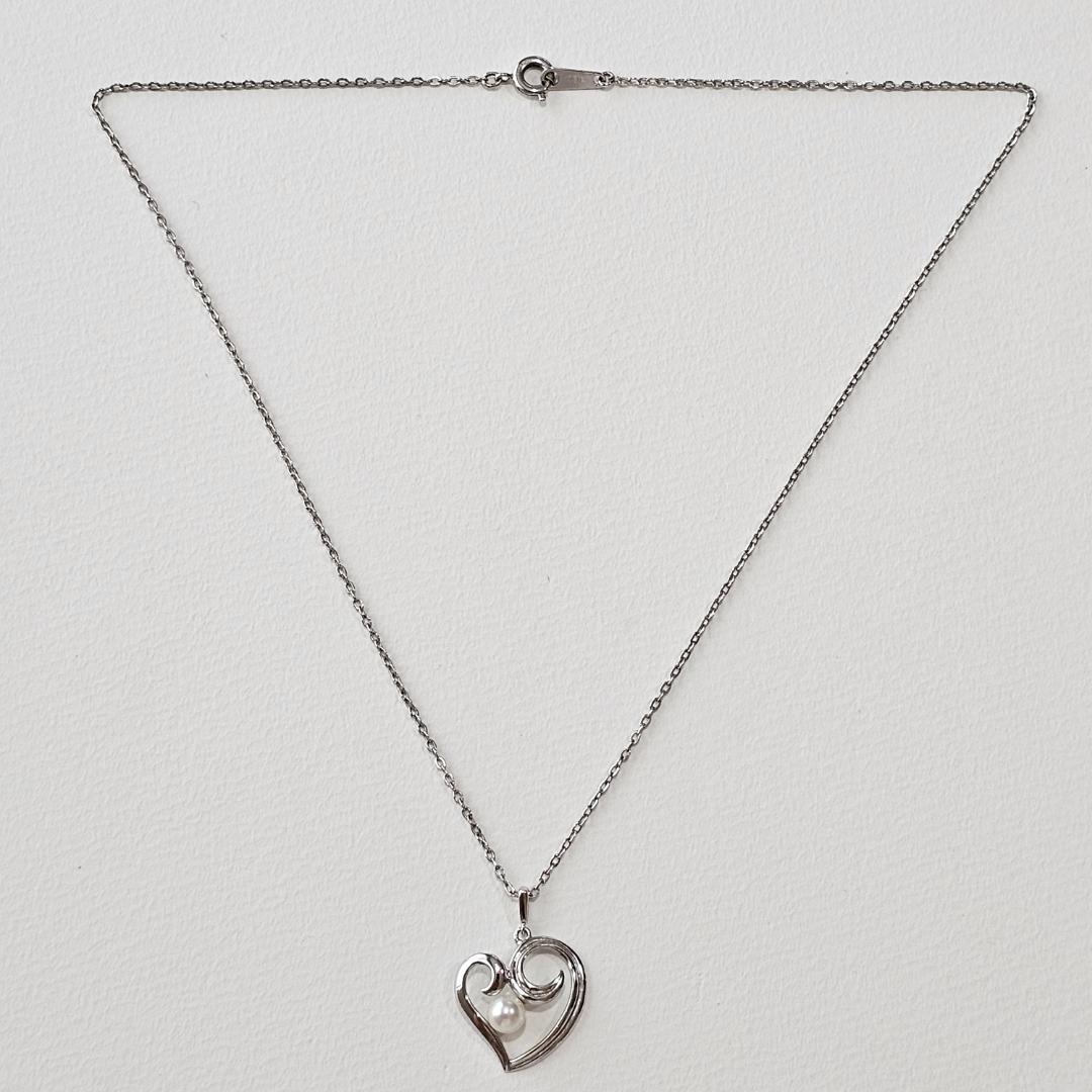 Mikimoto pearl necklace with 5mm pearl and heart motif on 40cm SV925 sterling silver chain