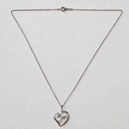 Mikimoto pearl necklace with 5mm pearl and heart motif on 40cm SV925 sterling silver chain