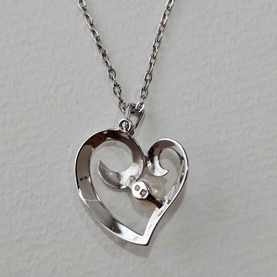 Mikimoto pearl necklace with 5mm pearl and heart motif on 40cm SV925 sterling silver chain