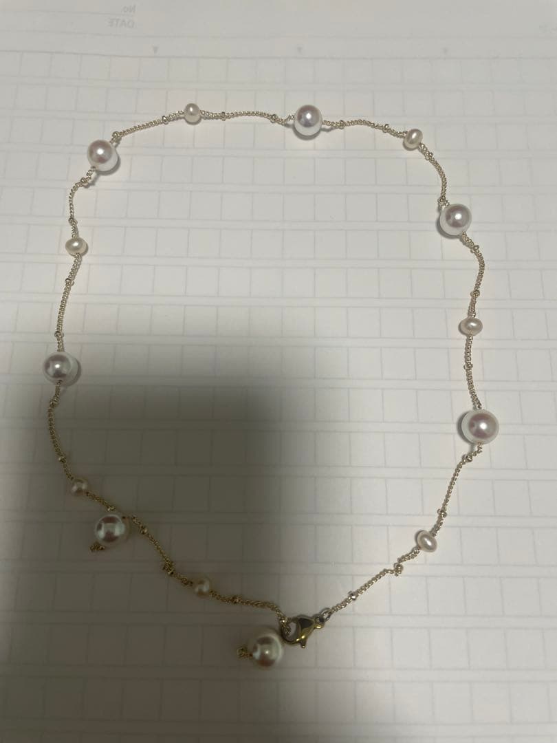 Honpuro Pearl Station Necklace with 7 Akoya pearls and 6 Freshwater pearls on a 45 cm chain