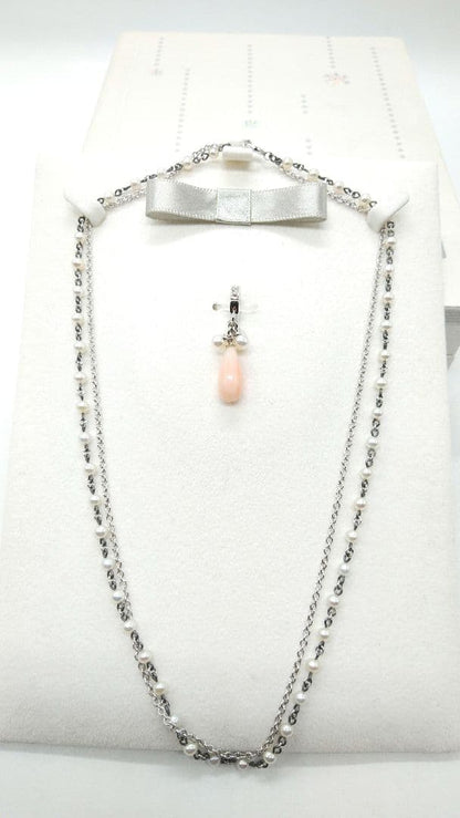 MIKIMOTO Perlita Pearlita three-piece jewelry set with two-strand necklace featuring baby pearls on silver and K18 gold