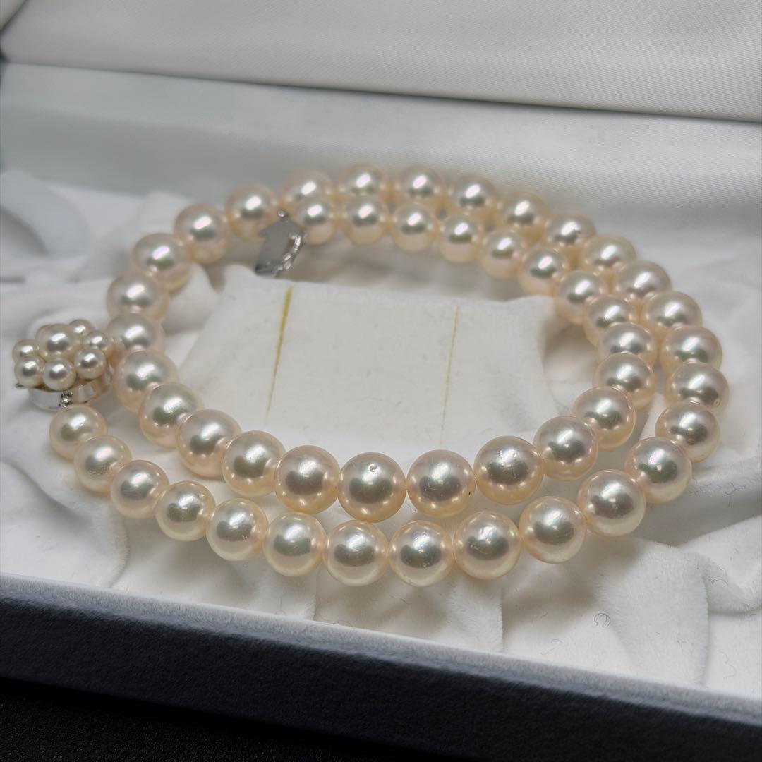 TASAKI Akoya pearl necklace with 7.5-9mm pearls and K14 gold silver clasp, 46cm length