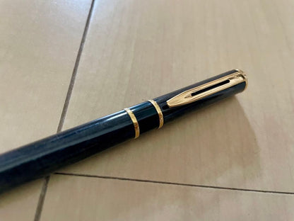 WATERMAN fountain pen black with marble-like finish, model M, made in France displayed on white background