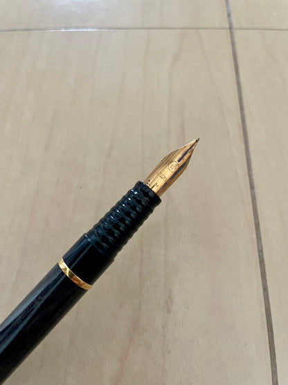 WATERMAN fountain pen black with marble-like finish, model M, made in France displayed on white background