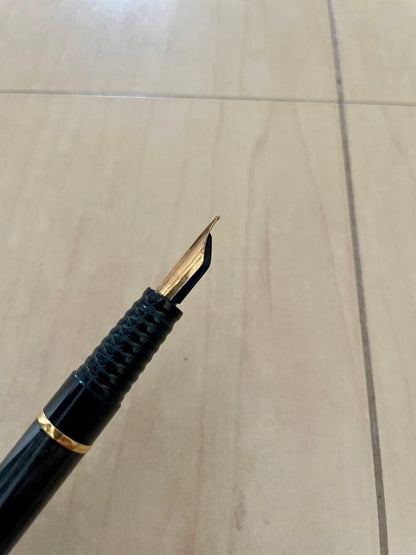 WATERMAN fountain pen black with marble-like finish, model M, made in France displayed on white background