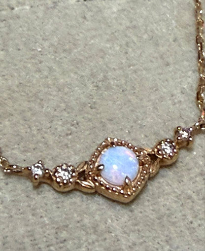 agate K10 Opal Diamond Necklace with 40cm chain and 0.5 by 1.3 cm pendant