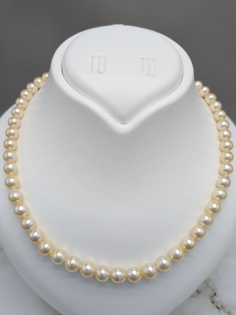 Akoya cultured pearl necklace 7-7.5mm champagne tone with silver fitting, 42.7cm length