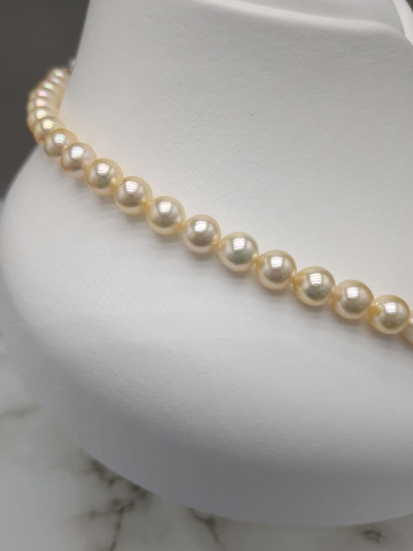 Akoya cultured pearl necklace 7-7.5mm champagne tone with silver fitting, 42.7cm length