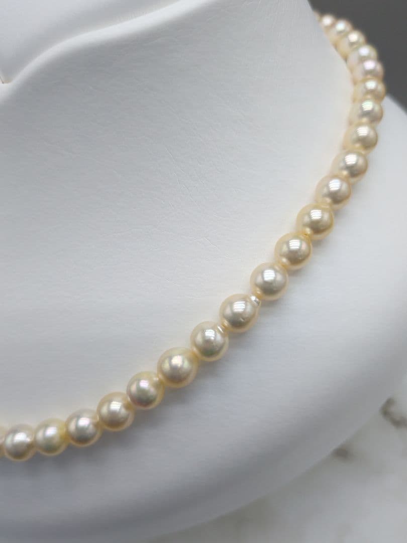 Akoya cultured pearl necklace 7-7.5mm champagne tone with silver fitting, 42.7cm length