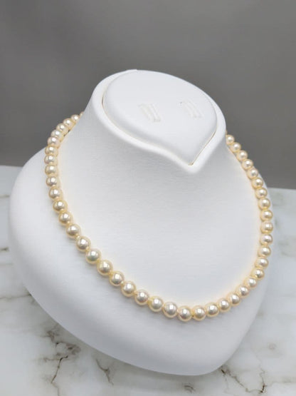 Akoya cultured pearl necklace 7-7.5mm champagne tone with silver fitting, 42.7cm length