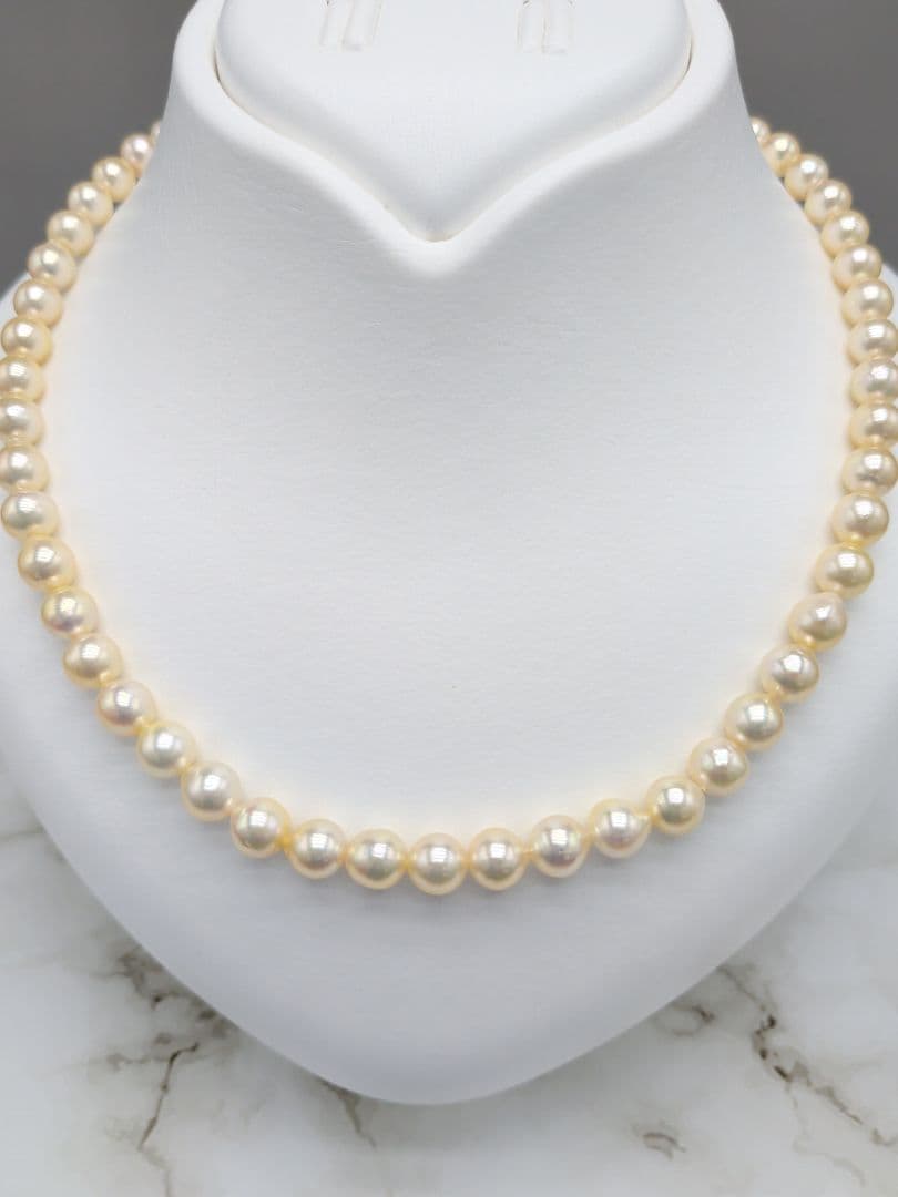 Akoya cultured pearl necklace 7-7.5mm champagne tone with silver fitting, 42.7cm length