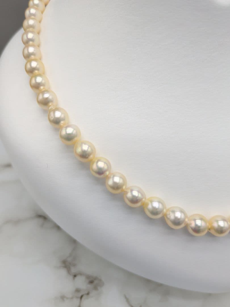 Akoya cultured pearl necklace 7-7.5mm champagne tone with silver fitting, 42.7cm length
