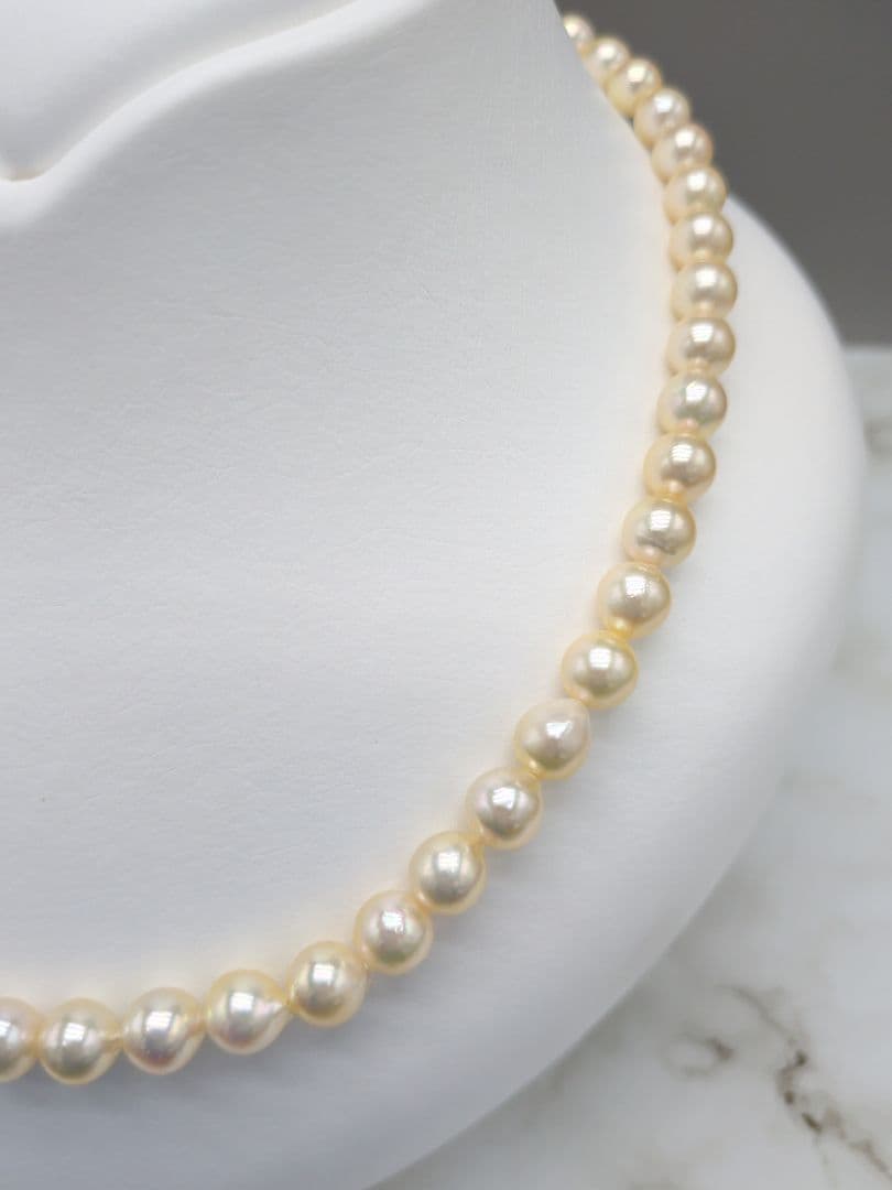Akoya cultured pearl necklace 7-7.5mm champagne tone with silver fitting, 42.7cm length