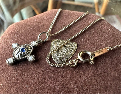 agete silver Pt200 necklace with 42cm silver chain, pearl and sapphire pendant