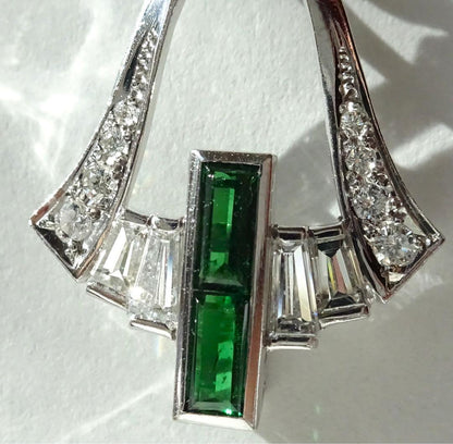 Mikimoto pendant top with 0.7ct diamond and 0.48ct green stone set in K14WG white gold
