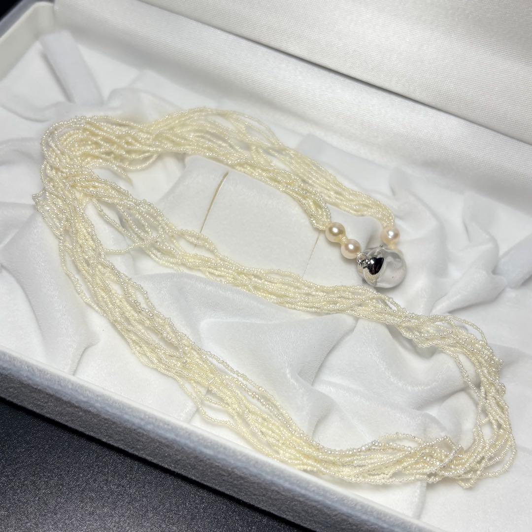 Kewai-Style Akoya Pearl Necklace 51cm length with small 1mm pearls displayed with certificate and jewelry box
