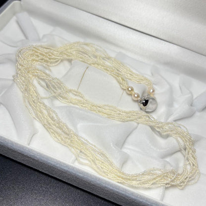 Kewai-Style Akoya Pearl Necklace 51cm length with small 1mm pearls displayed with certificate and jewelry box
